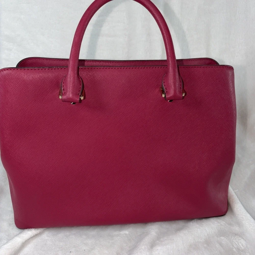Michael Kors Sutton Saffiano Leather Medium Satchel Handbag Fuchsia Classic Chic
